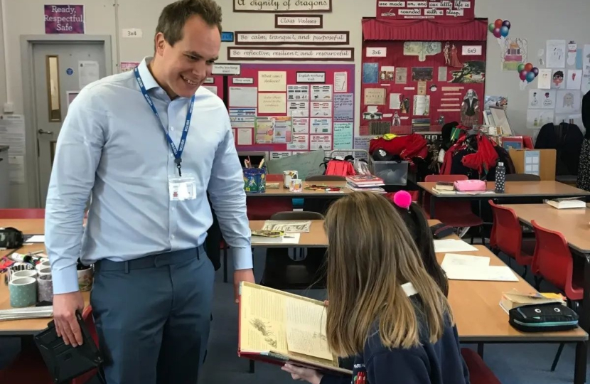 David answers questions at Faringdon Junior School