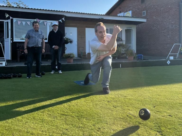 David tries bowling at the Harwell Bowls Club