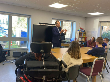 David speaks to pupils at Fitzwaryn School